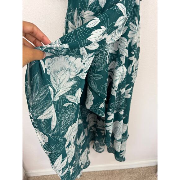 Bardot Green Floral Maxi Dress Size 6 | Flowy Ruffle Asymmetrical Hem - Picture 2 of 8